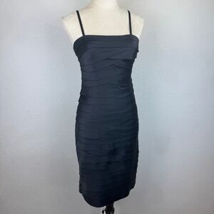 White House Black Market Black Sleeveless Tiered Satin Cocktail Dress Zipper